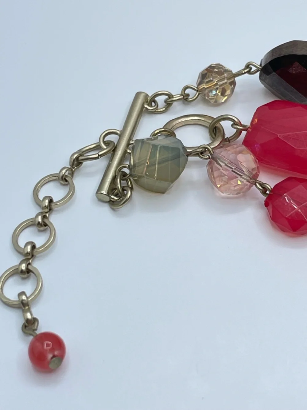 WHBM White House Black Market Pink Lucite Glass Bead Multi Strand Gold Bracelet